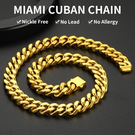 Gold Cuban Link Necklace 22inch 14MM Heavy Curb Chain Mens Gifts