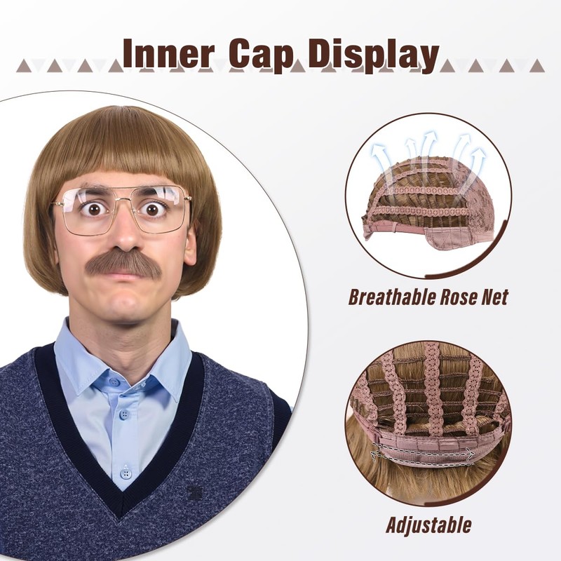 FantaLook Short Straight 60 70s Bowl Cut Funny Wig with