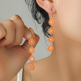 Xduargs Boho Sunflower Earrings Vintage Daisy Flower Long Tassel Earrings Long Flower Daisy Earrings Summer Sunflower Daisy Drop Earrings Jewelry for Women and Teen Girls(Orange)