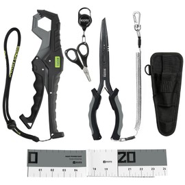Booms Fishing Pliers Kit Saltwater: Fishing Gifts for Men 4pc Fishing Tool Kit Fishing Gear Ice Fishing Accessories Needle Nose Pliers Fishing Tackle, Fish Gripper, Fishing Scissors, Fish Ruler Black