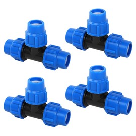 CAINCAY 4 Stück T-Stück PE Rohr Fitting, PP Fitting 25 mm PP Fitting Verschraubung, PE Rohr Klemmverbinder Verschraubung Rohre Zubehör für Verlegerohr Anschlussstücke