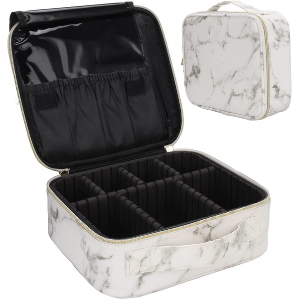 HUACHENG Professional Makeup Box, Cosmetic Pouch, Functional, Large Capacity, Waterproof, Lightweight, Cosmetic Box, Suitcase, Travel Bag, Cosmetic Pouch, Portable, Makeup Tools, Storage Box, Cosmetics Storage, Small Items, Marble