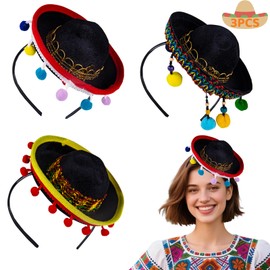 Muswarm 3Pcs Cinco De Mayo Sombrero, Fiesta Headband Mini Hats with Headwear, Mexican Theme Party Costume Decorations(Style 2)