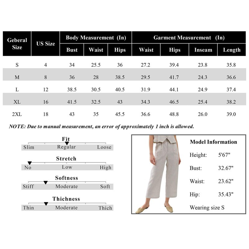 Amazhiyu Women's Linen Ankle Pants Pleated Front Wide Leg Straight