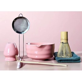 SOOCVWOLF 7 Pcs Matcha Whisk Set, Ceramic Matcha Set, Matcha Kit for Tea Ceremony, Matcha Whisk and Bowl, Matcha Tea Set for Making Latte Drinks, Gift for Matcha Lover and Starters(Pink)