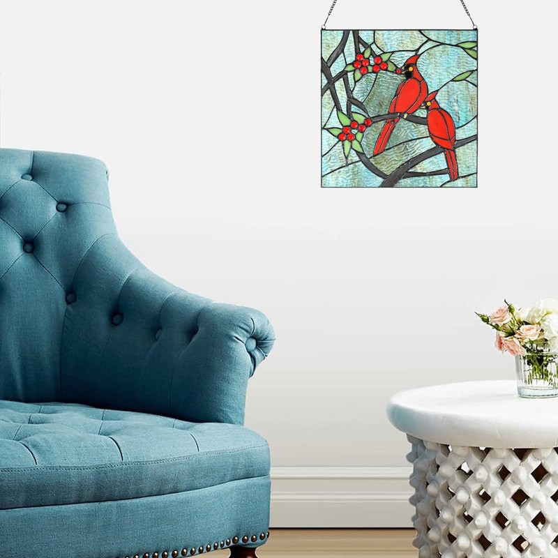 HomeBeauty PA0008 Cardinal Stained Glass Window Panel- Tiffany Style Window