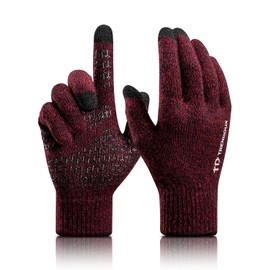 TRENDOUX Womens Gloves, Knit Driving Glove Men Unisex Texting Running - Anti-Slip Grip - Soft Liners - Elastic Cuff - Stretchy Material - Cold Weather Glove with Touch Screen Fingers - Black Red - M