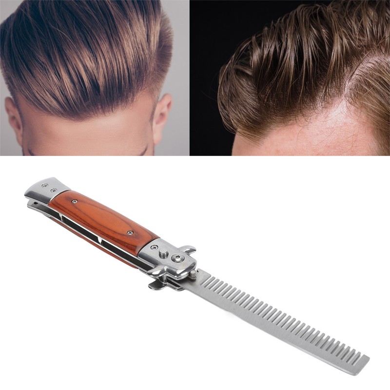 Switchblade Oil Hair Comb Stainless Steel Portable Automatic Spring Folding