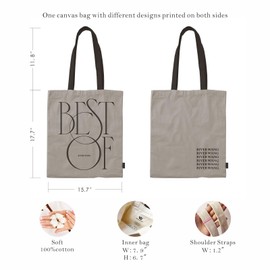 BLAISTER Embroidery Canvas Tote Bag for Women, Reusable Cloth Cotton Totes Shoulder Bag Casual Bag with Inner Pocket (RWB240914)