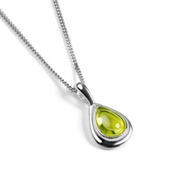925 Sterling Silver and Peridot Necklace, August Birthstone Pendant, Bridesmaid Jewellery, Classic Teardrop Minimal Necklace