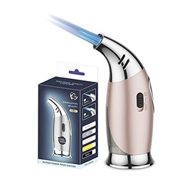 Butane Torch, Triple Jet Flame Torch Lighter Windproof Refillable Butane Gas Torch Lighter with Cigar Punch Safety Lock for BBQ, Baking, Brulee, Creme, DIY Soldering & more(No Gas)