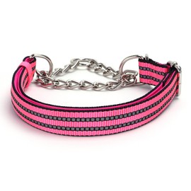 Stainless Steel Chain Martingale Collar for Dogs, No Pull Slip Cinch Choker Choke Collar Training Escape Proof Heavy Duty Dog Collar for Small Medium Large Pet Girl Female Dogs,Pink L