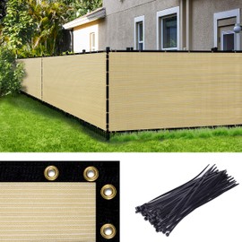 Amgo Custom Made 8' x 22' Beige Fence Privacy Screen Windscreen with Bindings and Grommets, Heavy Duty for Commercial and Residential, 90% Blockage, Cable Zip Ties Included (We Customize)