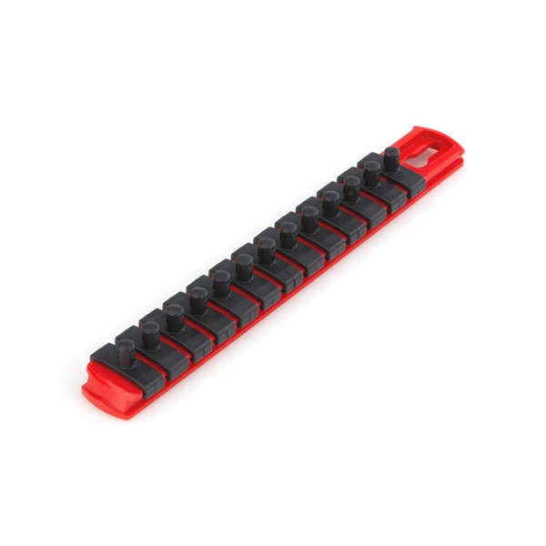 1/4 Inch Drive x 8 Inch Twist-Lock Socket Rail, 13 Clips (Red)