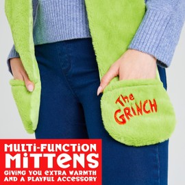 The Grinch Hat and Gloves Ladies Winter Accessories Men Teenagers, Funny Long Hat Mitten Christmas Gifts Secret Santa (Green 1 Pcs)