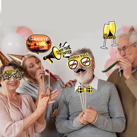 Buziba 30Pcs Retirement Party Photo Booth Props Kit Happy Retirement Party Decorations Retired Theme Selfie Props Retirement Party Supplies Backdrop for Men Women