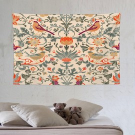 ZhiRain Vintage Plant Tapestry Wall Hanging William Morris Art Retro Bird Flower Nature Floral Pattern Tapestries Home Decor for Living Room Bedroom Apartment Farmhouse Dorm 40"x60"