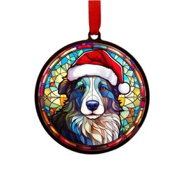 Image Industry Border Collie in Santa Hat Suncatcher Decoration - Christmas Tree Bauble - Dog Lovers - Stocking Filler - Baubles