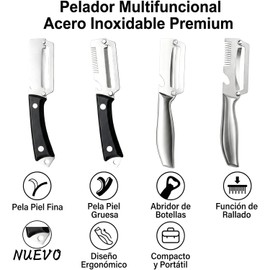Pelador de verduras multifuncional con abrebotellas – 2 pcs, acero inoxidable