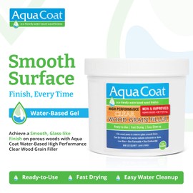 Aqua Coat New and Improved High Performance Eco-Friendly Water-Based Clear Wood Grain Filler Gel, Easily Sandable, Stainable, Paintable, Water Cleanup, Low Odor, Low VOC, Fast Drying, 32 oz