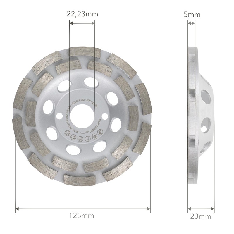 PRODIAMANT Premium PDX829.025 Diamond Grinding Cup Wheel 125 22.2 Silver