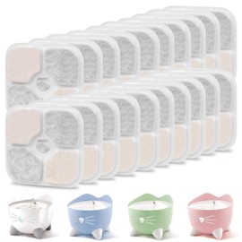 PARTSEE Pack of 20 Cat Fountain Filters for 2.5 L Catit Pixi Drinking Fountain, Resin Activated Carbon Triple Filter System for 43717 Filter Cat Fountain for Cat at Home or in the Pet Shop