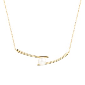 IDOKAWA Pearl Necklace for Women, 8mm Freshwater Cultured Pearl, Dainty Round White Pearl Pendant Necklace, Loving Gift for Her, Gold