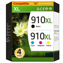 LINKMAY 910 Ink Replacement for HP Officejet 8015e Ink Cartridges 910XL Ink Cartridges for HP Printers Ink 910XL Black and Color Combo Pack Work for OfficeJet Pro 8025e 8028e 8015 Printers, 4 Pack