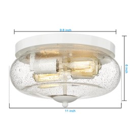 Darkaway Ceiling Light Fixtures Flush Mount Indoor Outdoor Ceiling Light with Seeded Glass Shade for Hallway Kitchen Bedroom Porch Living Room Dining Room White Finish