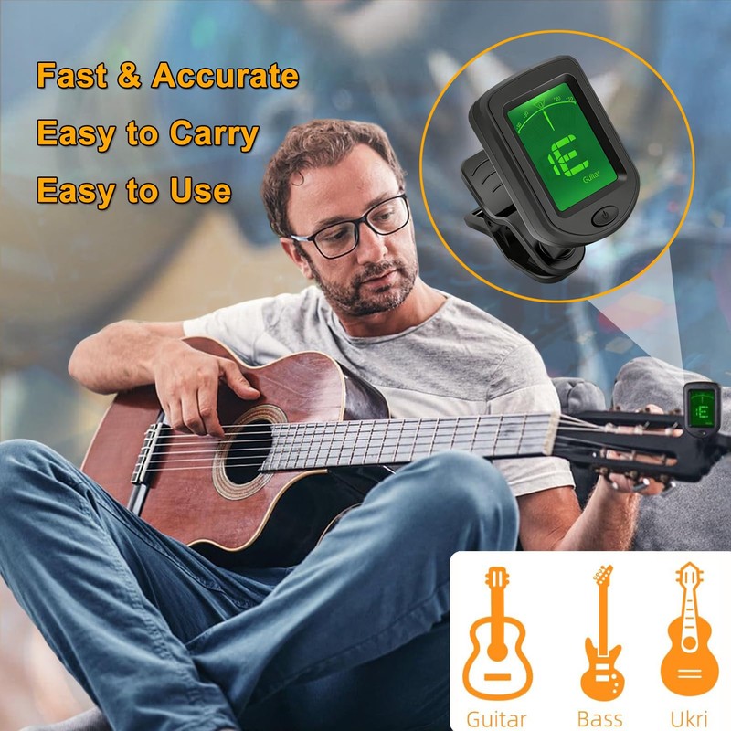 Jinlop Guitar Clip-on Tuner and Capo Set with 5 Picks