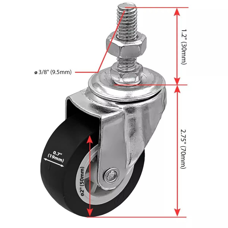 FactorDuty 8 Pack 2 Inch Stem Caster Swivel Black Polyurethane