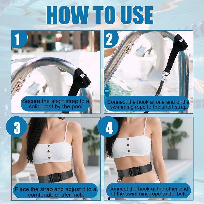 Swimming Belt for Pool, Swimming Resistance Belt, 2.5-9 m Adjustable,