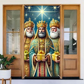 BlissYard Christmas Door Banner Decorations 71x35 inch Three Wise Men Door Cover Banners Nativity Scene Wall Backdrop Religious Holiday Decor for Xmas Church Entryway Christmas Decorations