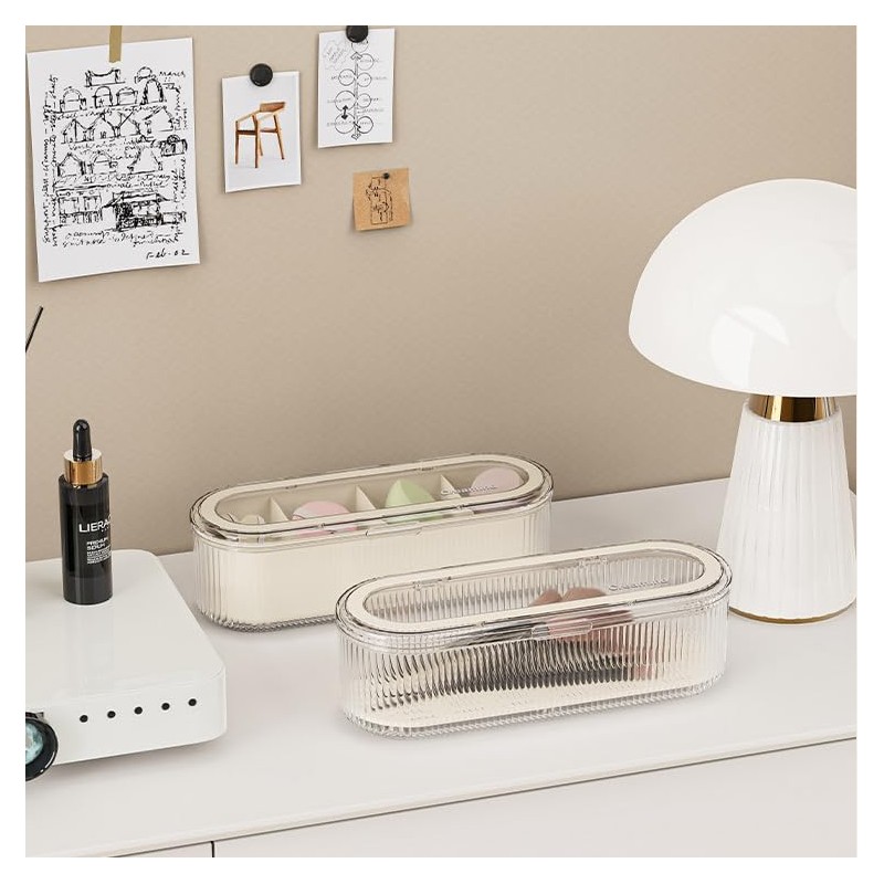 Clear Acrylic Makeup Brush Holder Organizer With Lid - Cosmetic