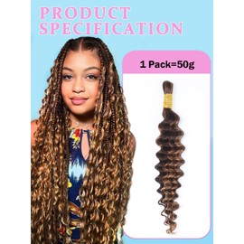 Sexycat Deep Curly Human Braiding Hair for Boho Braids 1 Bundles 16 Inch 50g，#4/30 Ombre Brown Water Wave Bulk Human Hair for Micro Braiding Wet and Wavy Bundles Hair Extensions