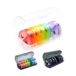 VIGOR PATH 7-Day Pill Organizer with Two Compartments Per Day, Ideal for Pills/Vitamins/Fish Oil/Supplements Storage, BPA-Free and Easy to Clean (Black - Colorful)