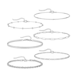 TENGEE 6 Piece Women's Silver Bracelet, Silver Bracelet Set, Silver Jewellery, Stacking Bracelets, Adjustable Bracelets, Durable and Solid, Suitable for Women Decoration