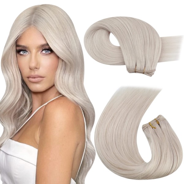 Moresoo Real Hair Weft Blonde Remy Sew-in Extensions White Blonde Real Hair Weaving Wefts Straight 100 g #60A 20 Inches / 55 cm Weft Human Hair Extensions
