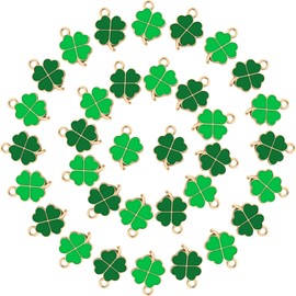 luckaide Small Lucky Charm Clover Pendants, 80 Pieces Four Leaf Clover Pendants, Metal, Green, Lucky Charm Clover Necklaces, Accessories, DIY Key Chain, Clover Leaf, Aluminium, No Gemstone