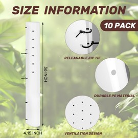 Pushglossy 10 Pack 36 Inch Tree Grow Tube Seedling Protectors Slit Tree Grow Tubes with Releasable Zip Ties Guard Small Plant Shelter Split Plant Protector for Outdoor Sapling Cuttings (White)