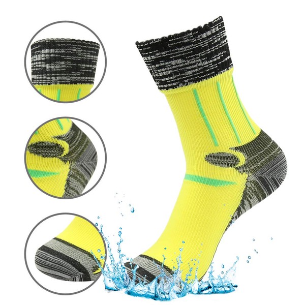 100% Waterproof Skiing Socks, RANDY SUN Men's All-Weather Breathable Running Perfect Fits Socks Multisport Golf Socks Reinforced Toe Stitching Lasting Durability Machine Wash,Yellow Black Grey L