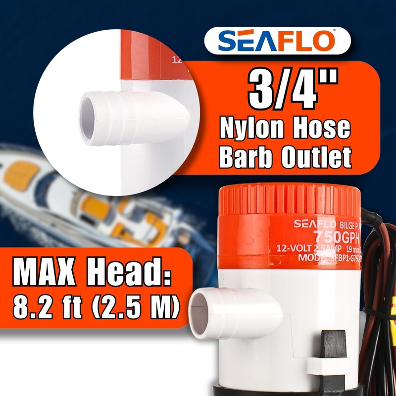 SEAFLO 01 Series 750 GPH Bilge Pump – 12V, 3/4"