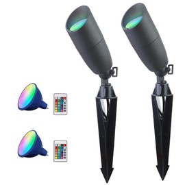 Cheopha MR16 Color Changing Led Bulb 12 Volt Landscape Lighting, RGB Landscape Lighting 5W 16 Colors, Weatherproof Aluminum Outdoor Landscaping Lights for Garden Backyard Front Door Spotlight 2-Pack