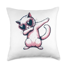 Cat Heart Shape Sunglasses Dabbing Dance Lover Throw Pillow