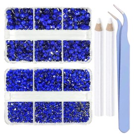 5300 Pieces Non Hotfix Flat Back Gems Round Resin Rhinestones Kit 4 Mixed Sizes（2-5mm） with Picking Pen and Tweezer for Nails Crafts Makeup Eyes DIY Christmas Gift Clothes Phone Bottles (Sapphire)