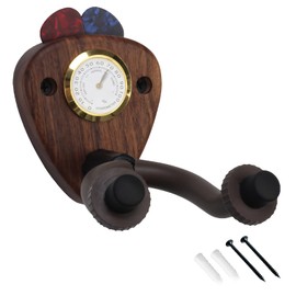 QJXX Guitar Wall Mount Hangers with Humidity Monitoring, Black Walnut Wood Guitar Wall Rack Hanger, Guitar Holder Hook Stand Wall for Acoustic, Electric Guitar, Ukulele, Bass (1 Hanger)