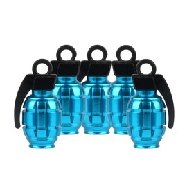 SENZEAL 5 x Aluminium Alloy Hand Grenade Style Universal Car Truck Motorcycle Wheel Tyre Valve Caps Tyre Air Valve Cover Sky Blue