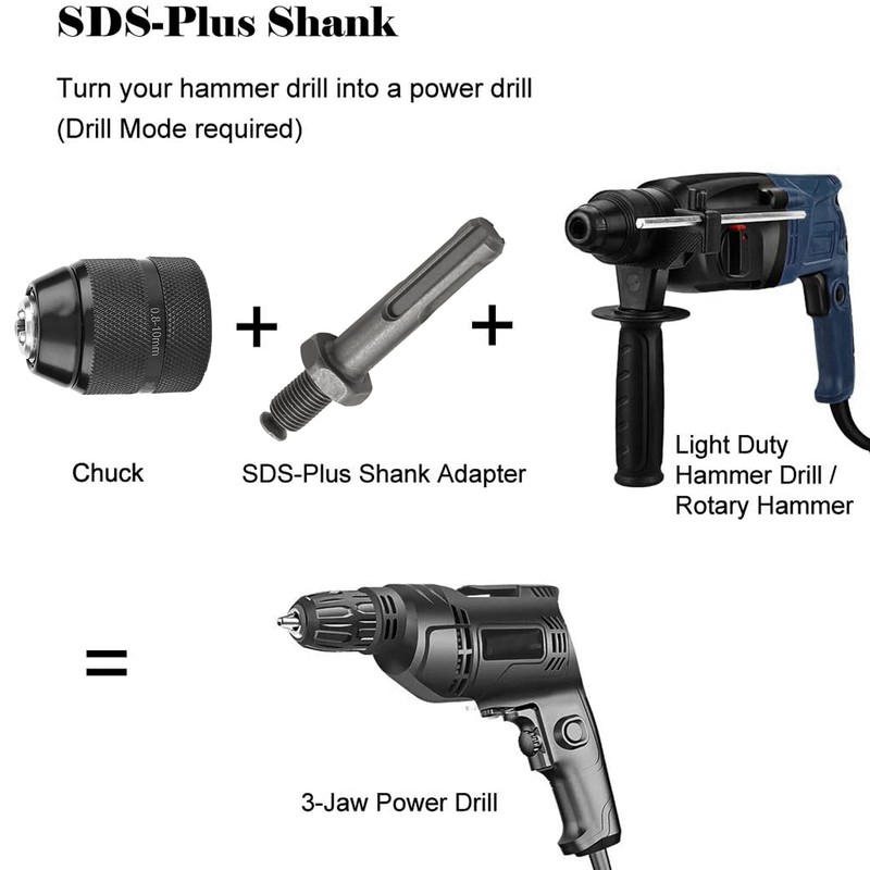Keyless Drill Chuck 0.8-10mm 3/8-24UNF Quick Change Adapter for SDS