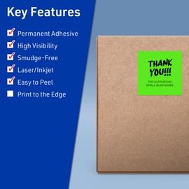 Avery Printable Square Labels with Sure Feed Technology, 4" x 4", Neon Green Labels, Laser/Inkjet, 160 Total, Great for Packaging Labels and Ingredient Labels