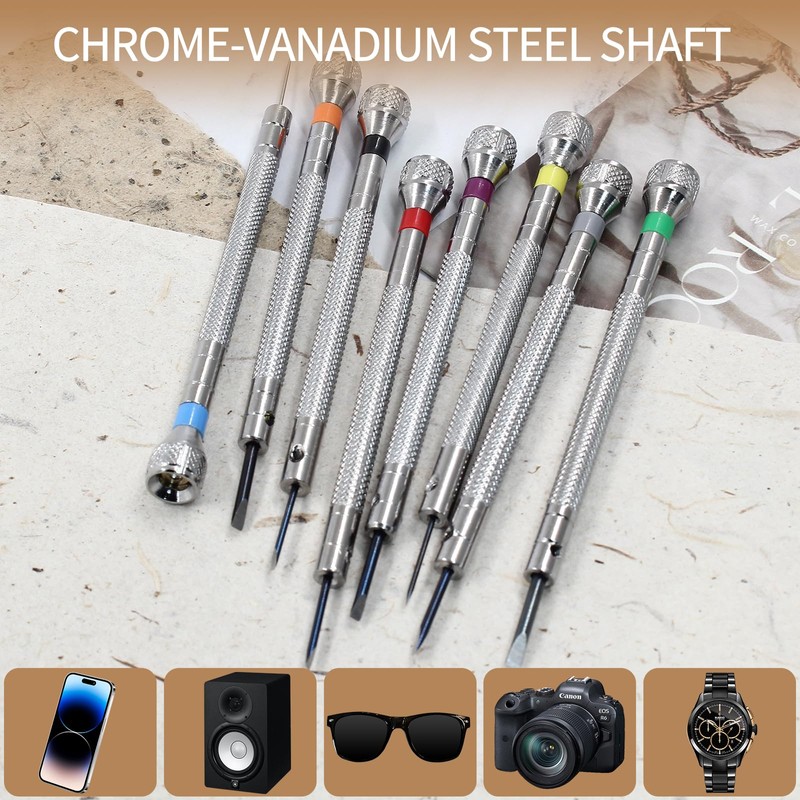 PHITUODA 8 pieces 0.6-2.0mm Professional Precision Micro Flat Head Screwdriver